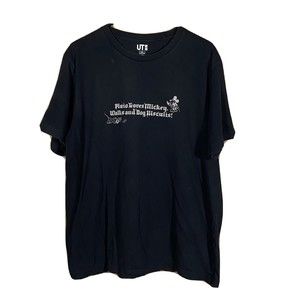 Uniqlo Disney T-Shirt Pluto Loves Mickey Walks and Dog Biscuits Black Shirt XL